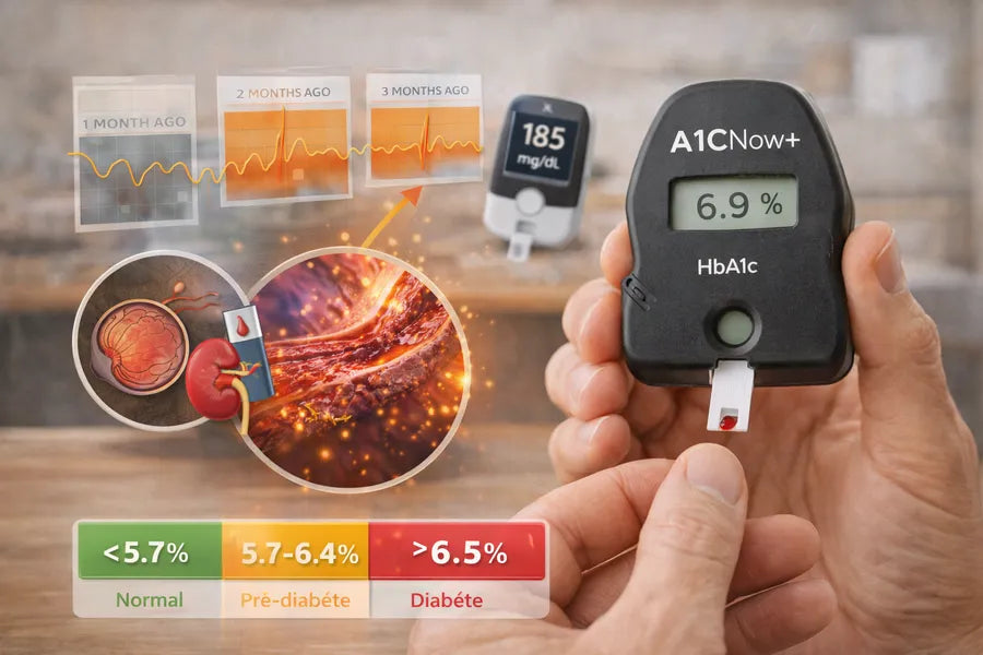 Découvrez pourquoi la mesure de l'hémoglobine glyquée (HbA1c) est le marqueur de référence pour l'équilibre glycémique sur 3 mois. Guide complet sur l'autotest A1C.