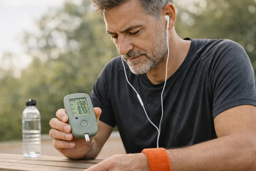sportif qui utilise un analyseur sanguin apres l'effort